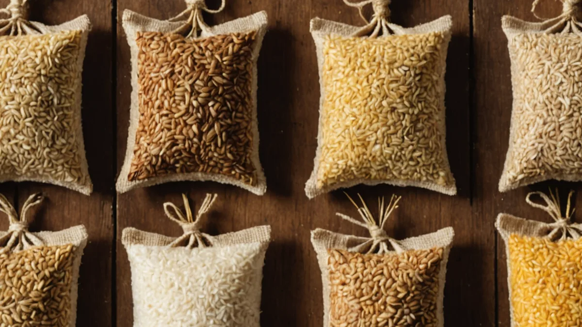Close-up of rice seed varieties being compared