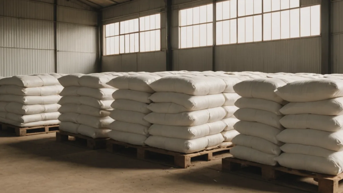 Fertilizer bags at an Indonesian agricultural supply shop
